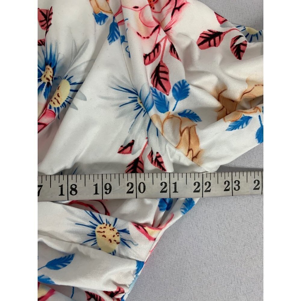 Women's Super Stretchy White Floral 3/4 Sleeve Dress - Picture 4 of 5